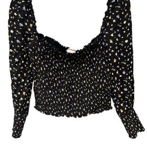 Reformation Black Floral Smocked Blouse